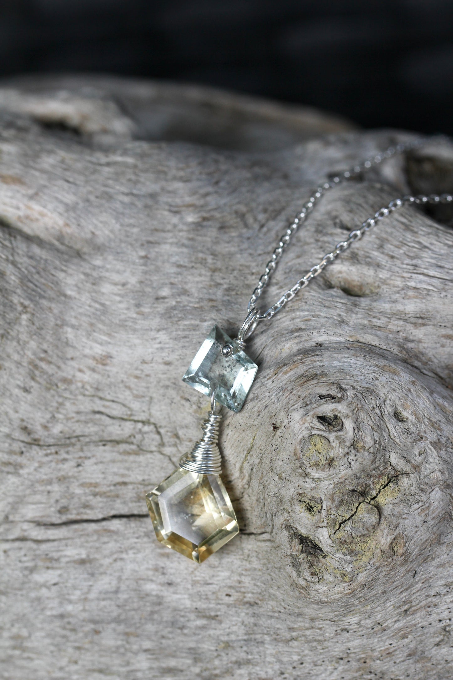 Lemon Quartz Aquamarine Silver Necklace
