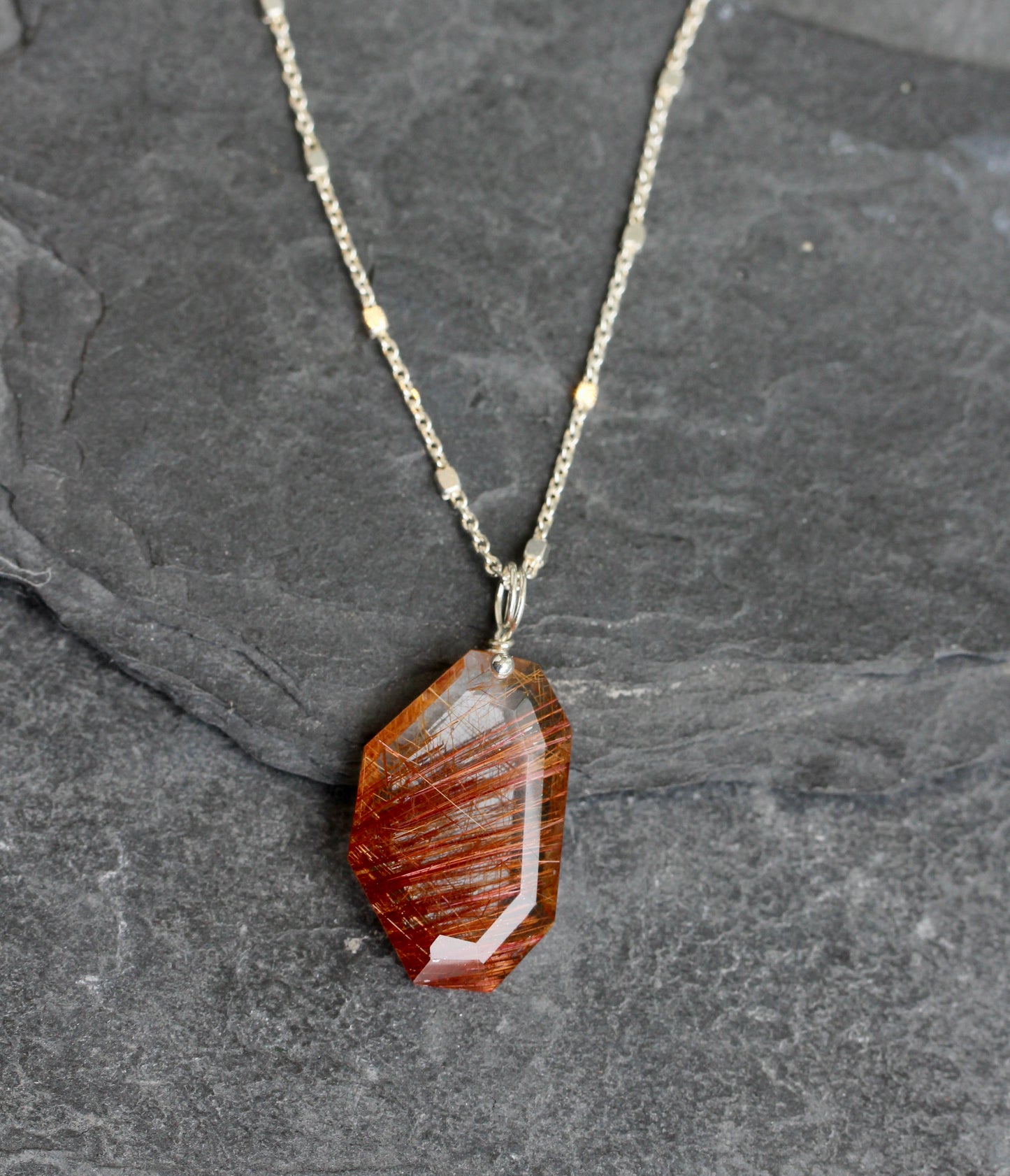 Rutilated Quartz Geometric Pendant Necklace
