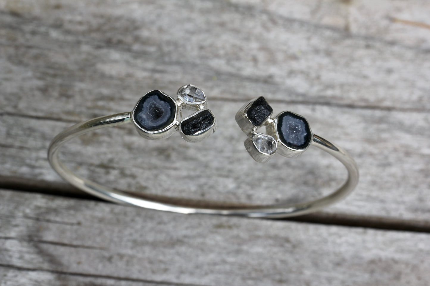 Geode Herkimer Diamond Silver Flex Bracelet