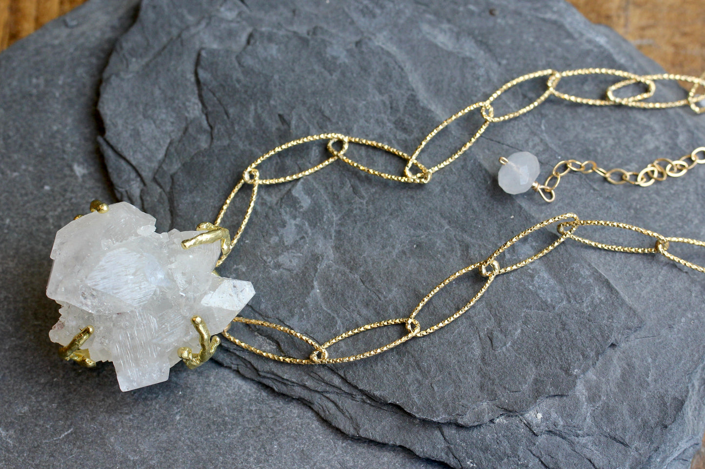 Apophyllite Crystal Gold Sparkle Chain Necklace