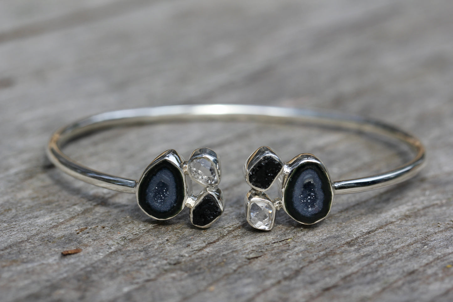 Geode Herkimer Diamond Silver Cuff Bracelet