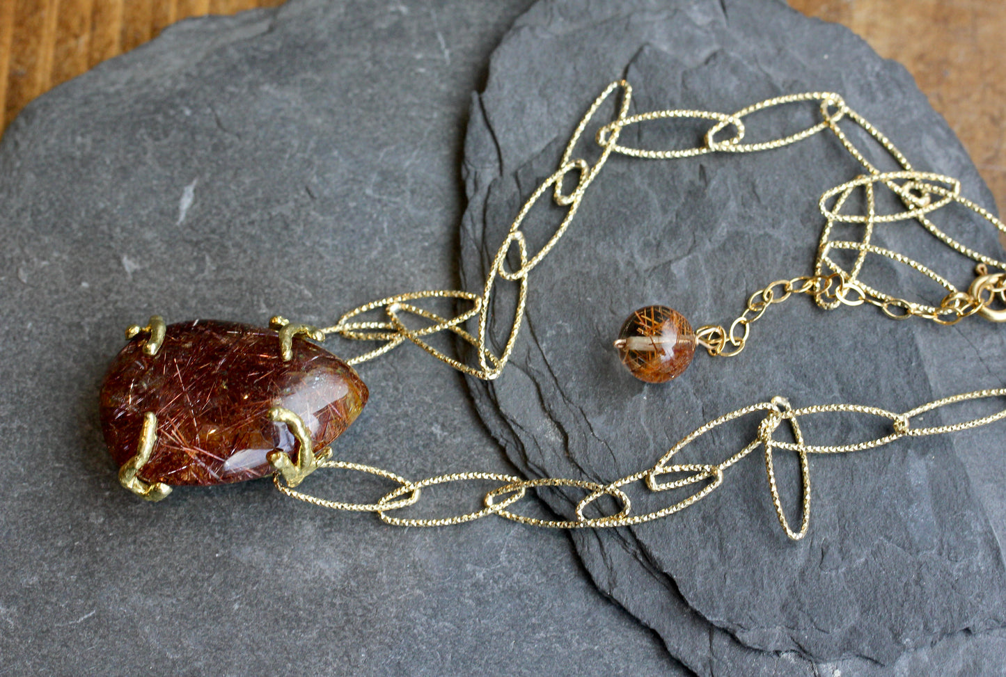 Rutilated Quartz Chunky Gold Sparkle Chain Necklace