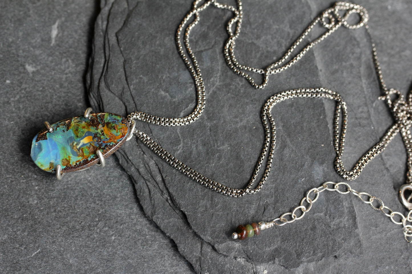 Boulder Opal Oxidized Silver Necklace