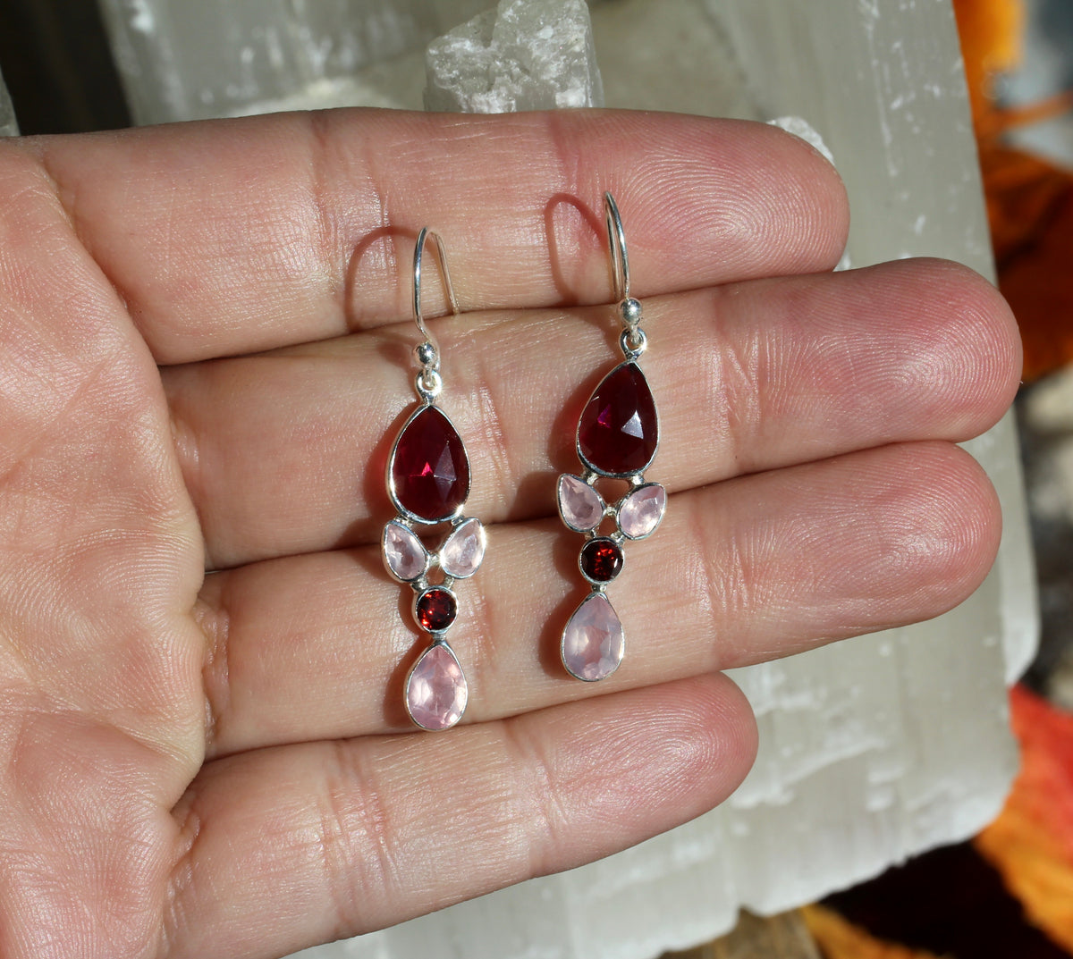 Garnet Rose Quartz Earrings