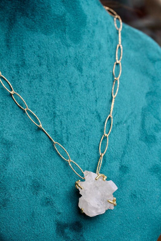 Apophyllite Crystal Gold Sparkle Chain Necklace