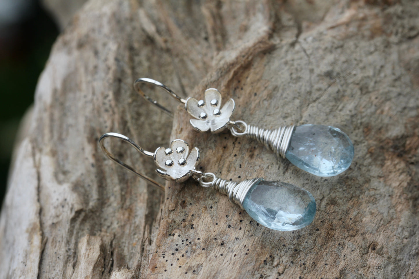 Aquamarine Flower Drop Earrings