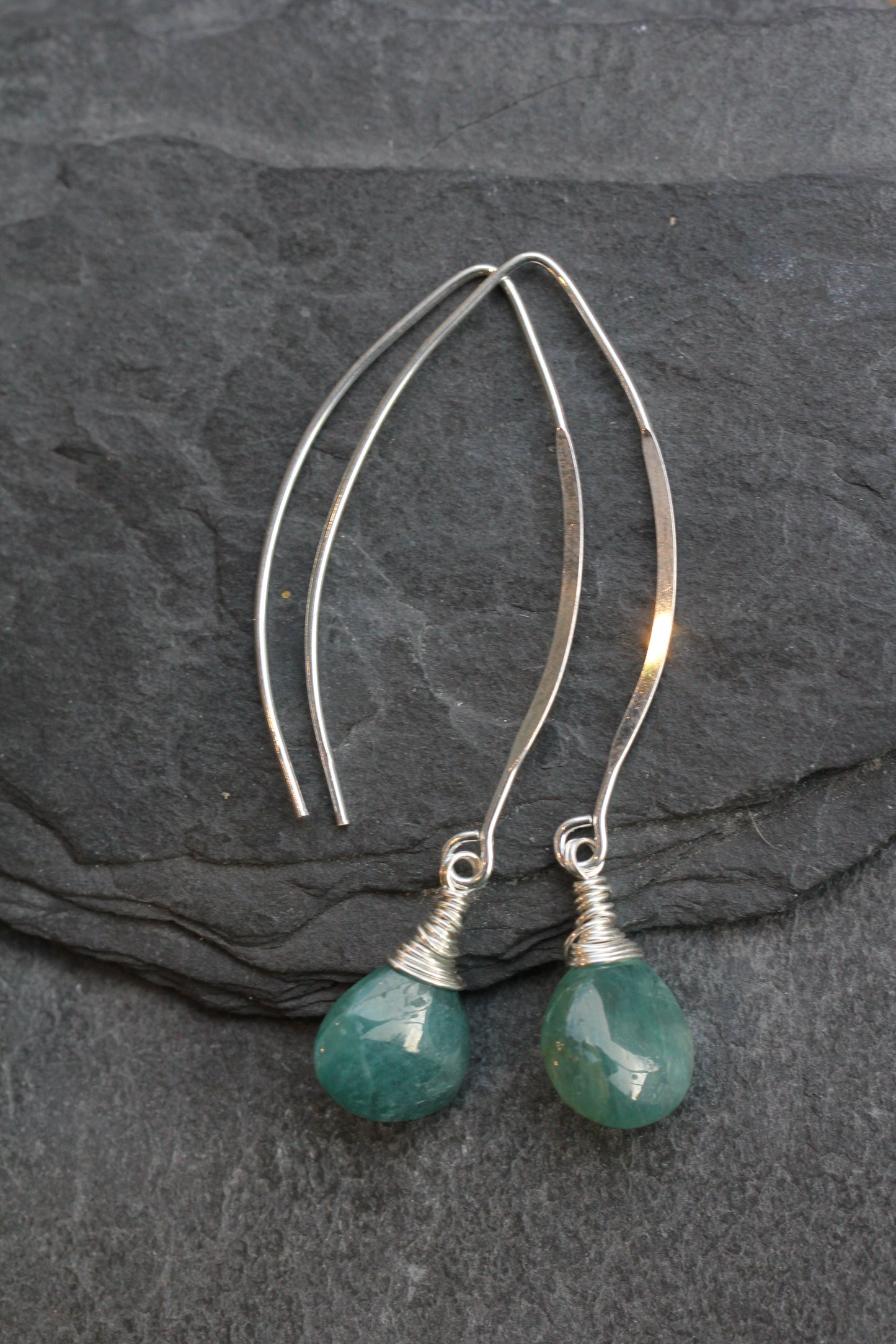 Grandidierite Long V Wire Earrings