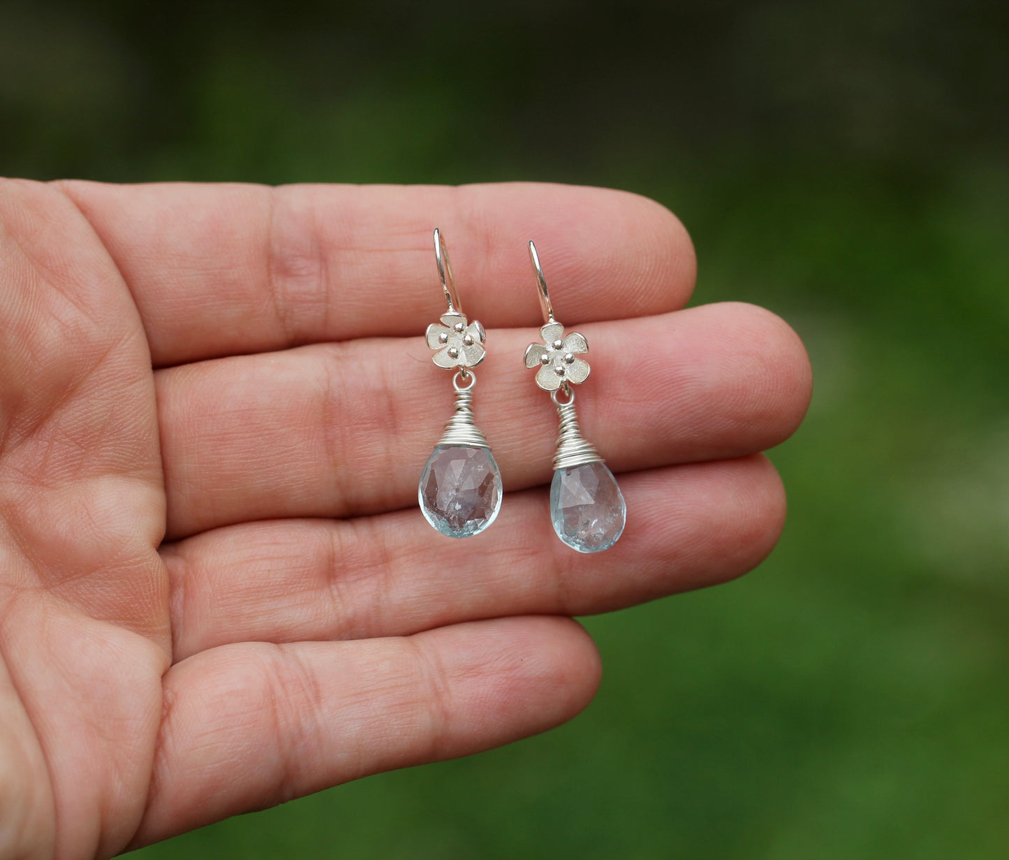 Aquamarine Flower Drop Earrings