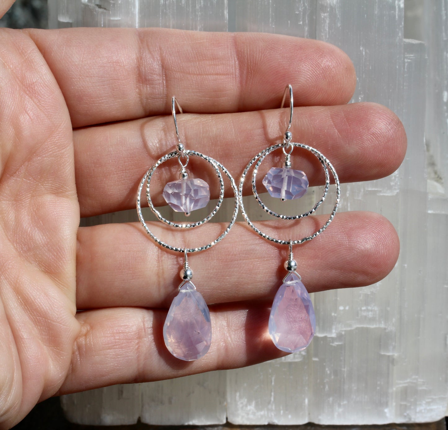 Lavender Quartz Sparkle Hoop Drop Earrings