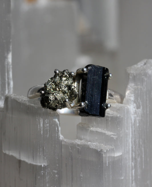 Black Tourmaline Pyrite Ring