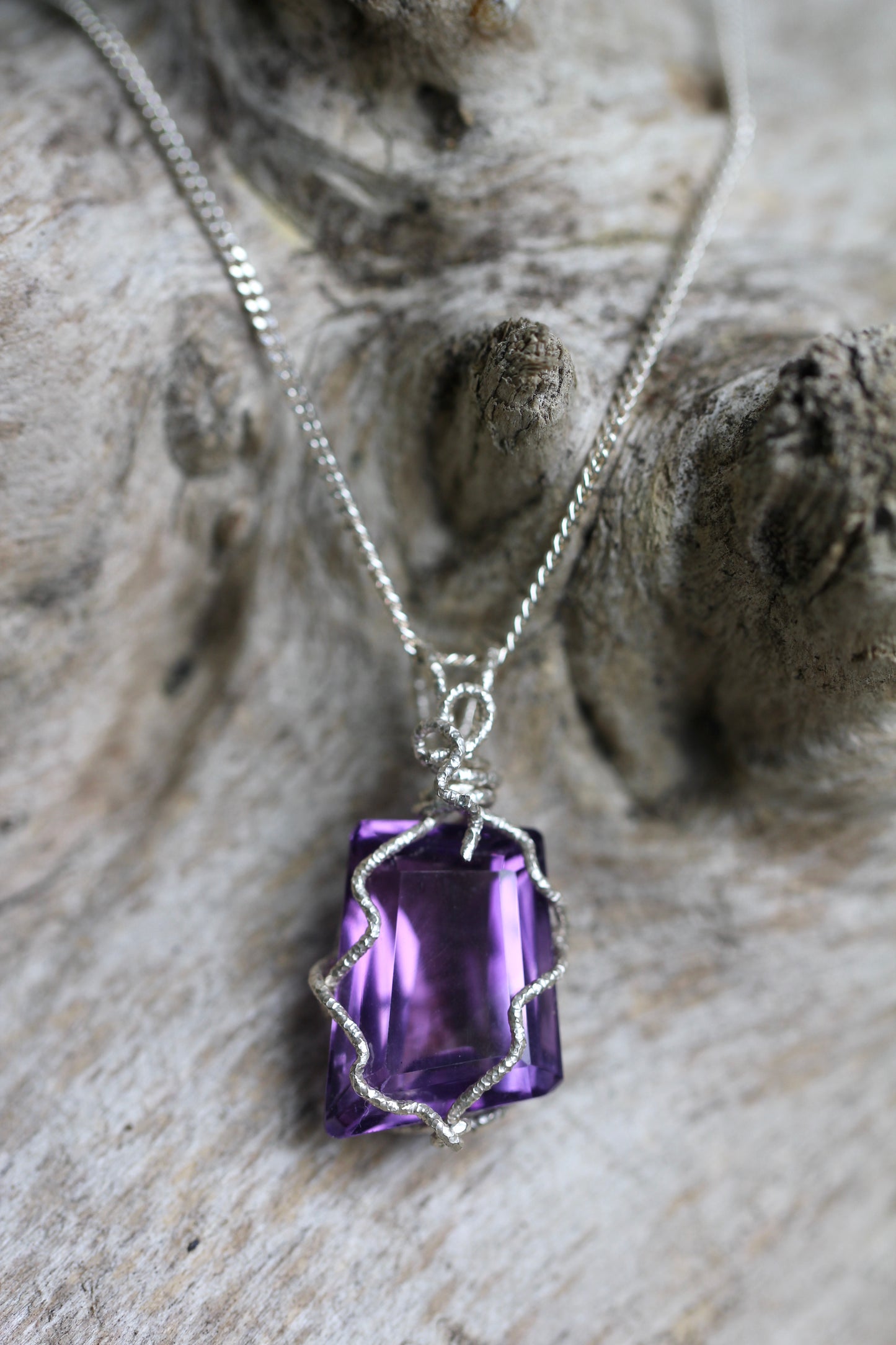Amethyst Silver Wrap Gem Pendant