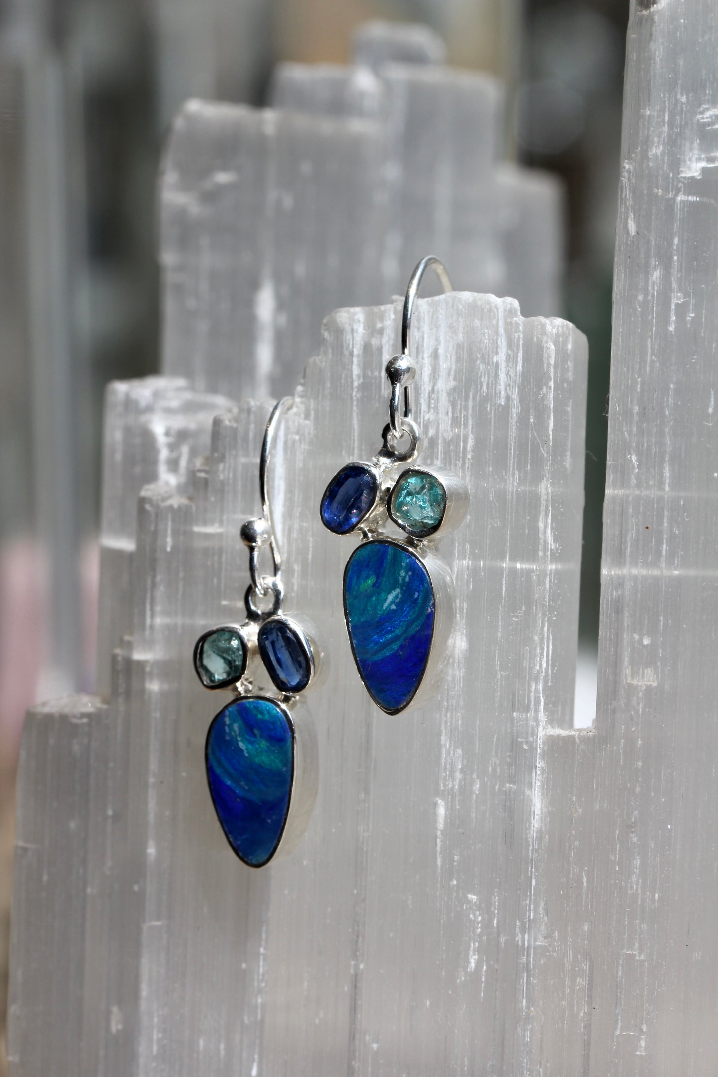 Australian Opal Kyanite Apatite Earrings