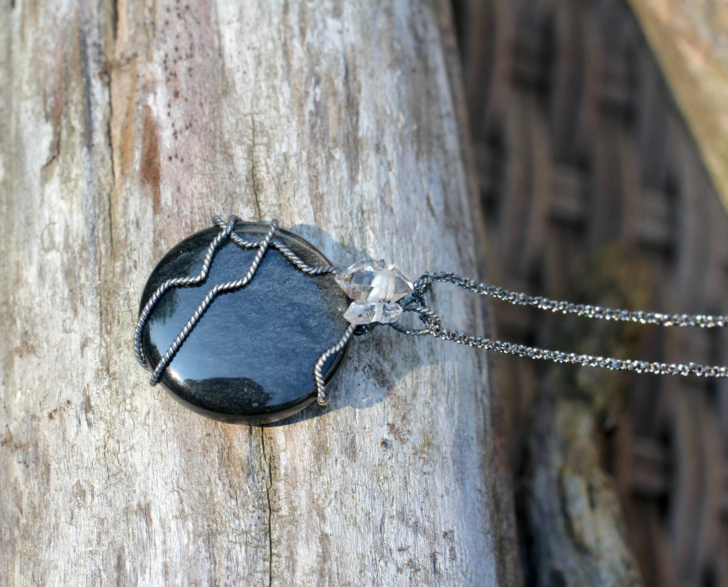 Silver Sheen Obsidian Quartz Necklace
