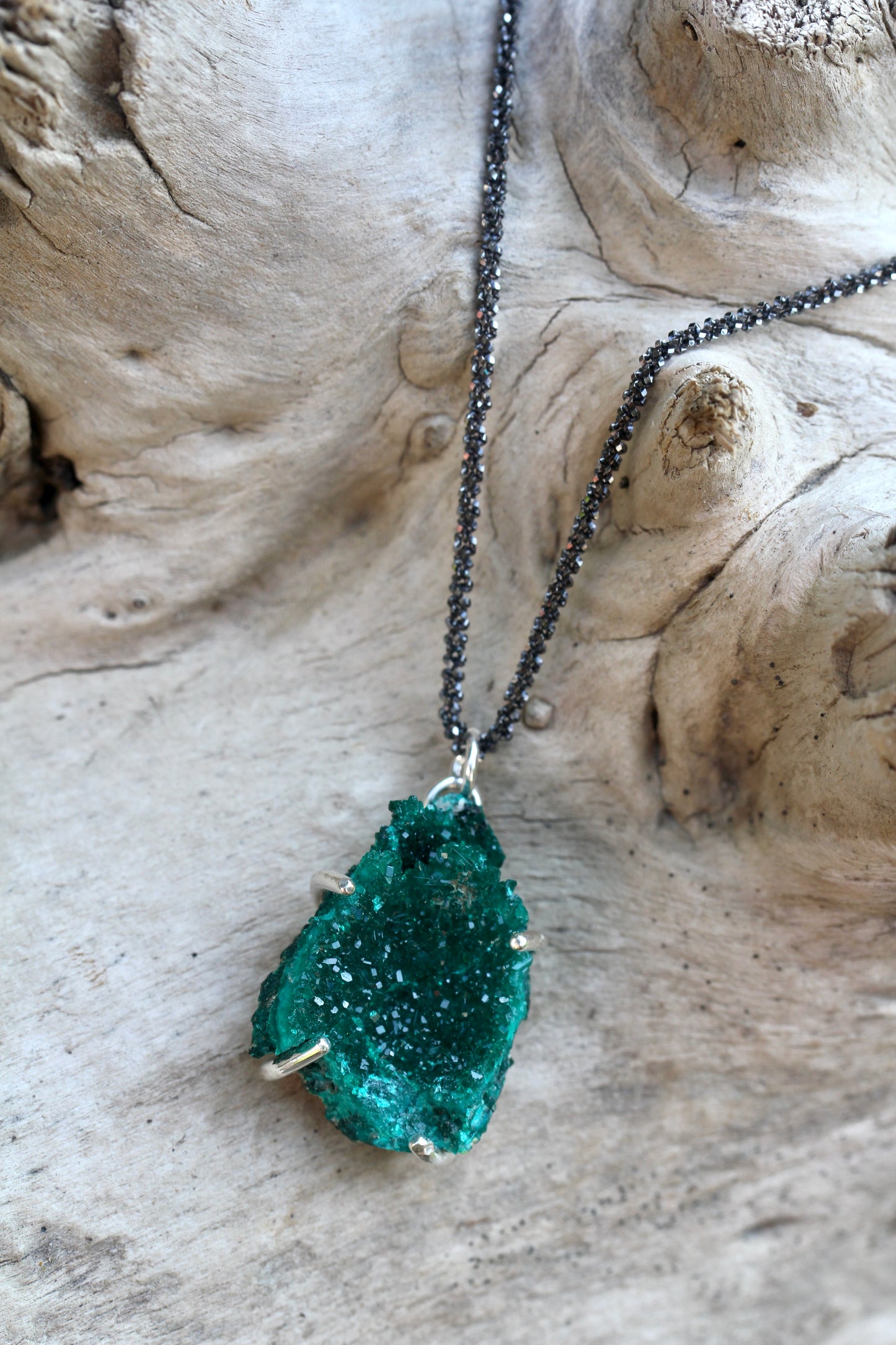 Dioptase Oxidized Silver Necklace