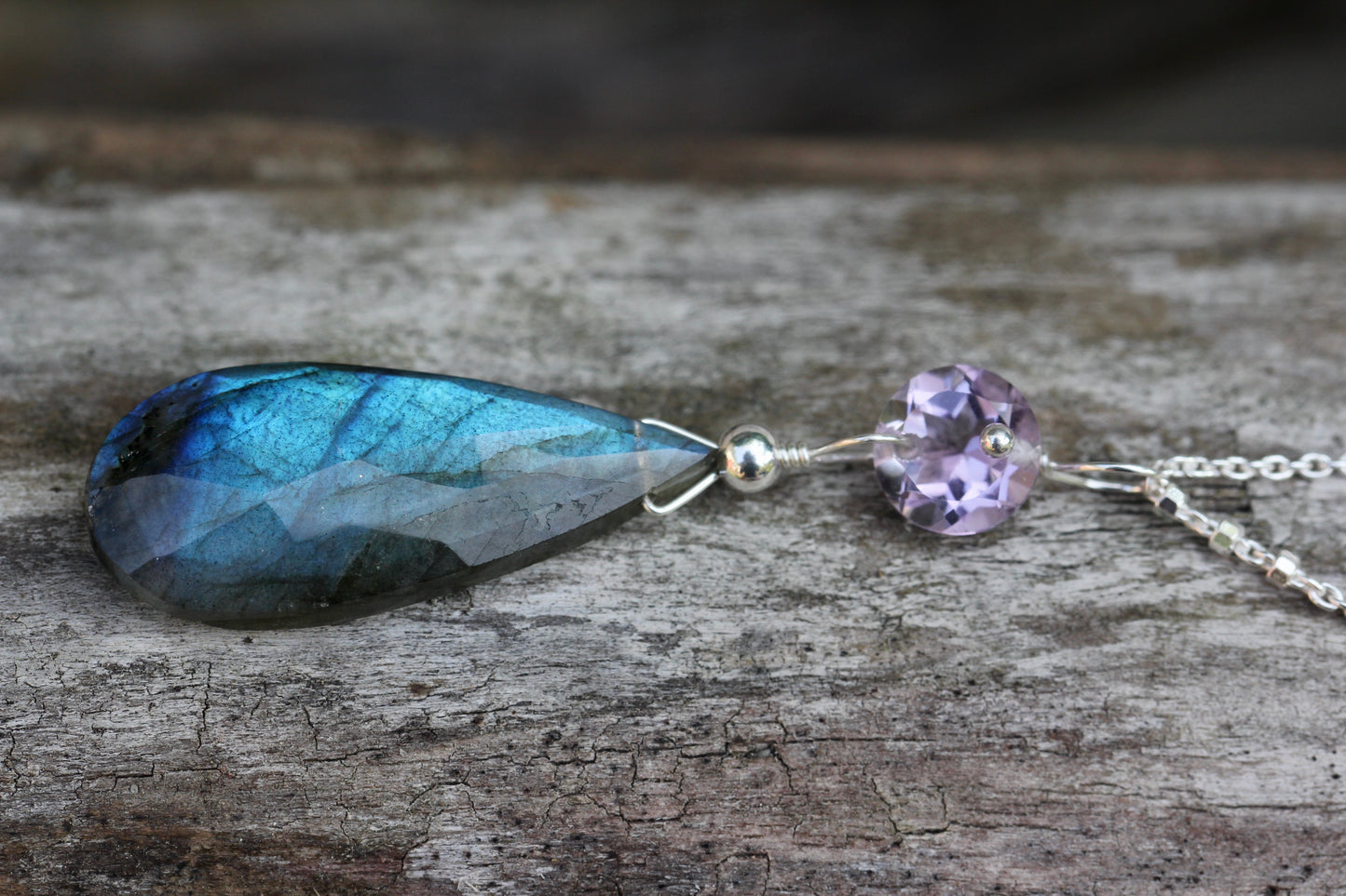 Labradorite Amethyst Silver Necklace