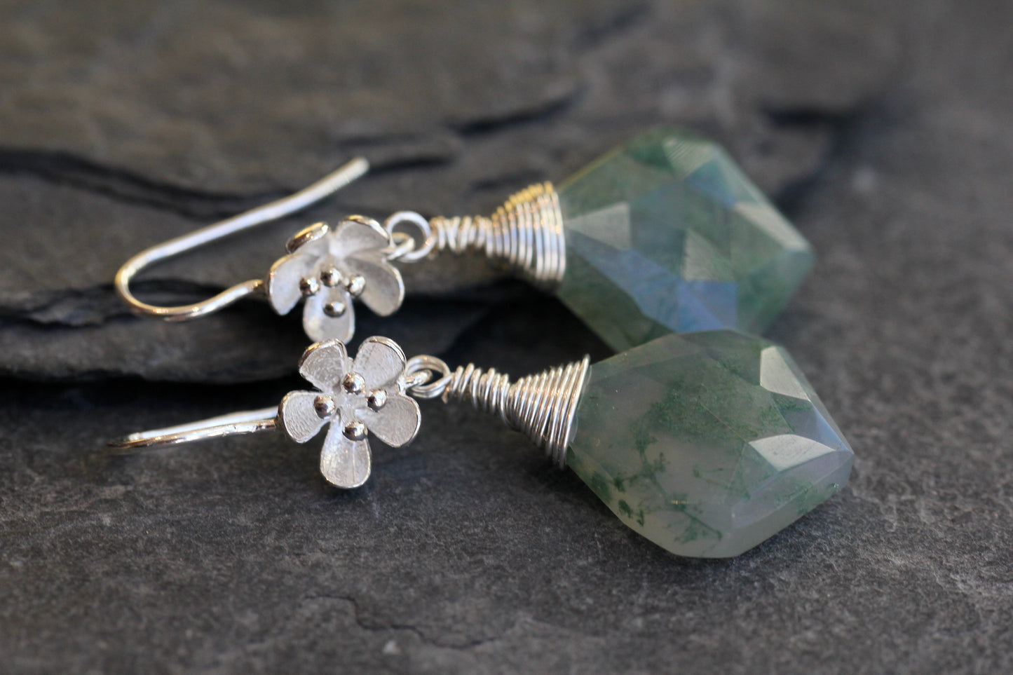 Moss Agate Flower Drop Earrings