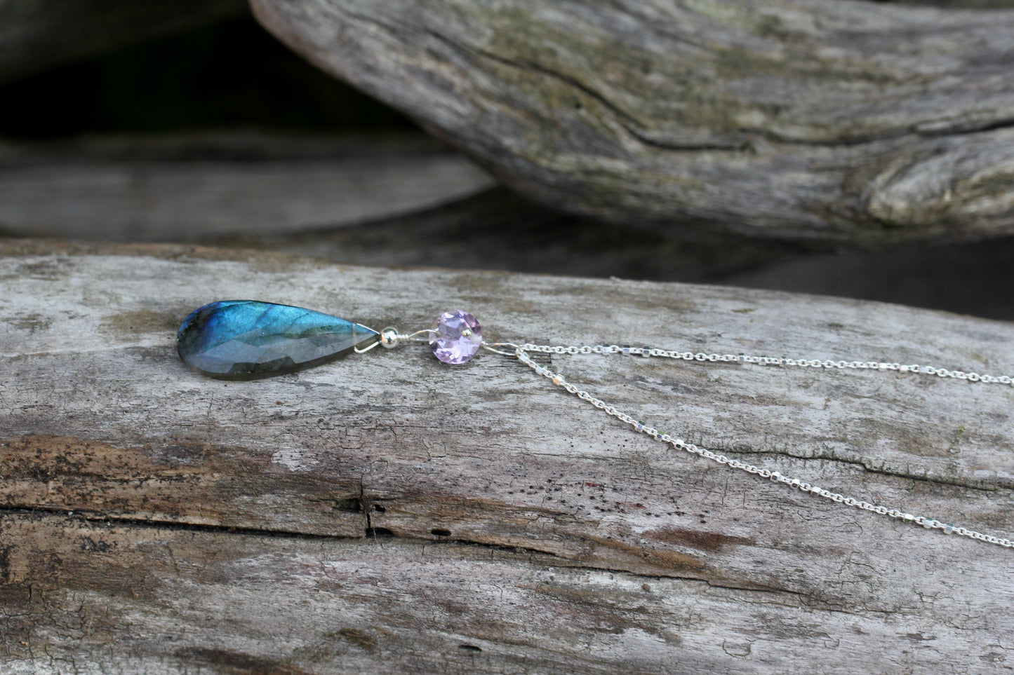 Labradorite Amethyst Silver Necklace