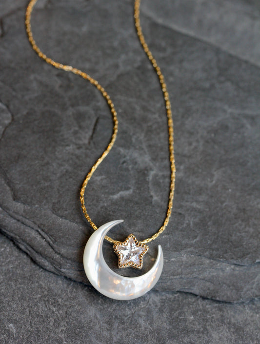 Mother of Pearl Moon Star Necklace