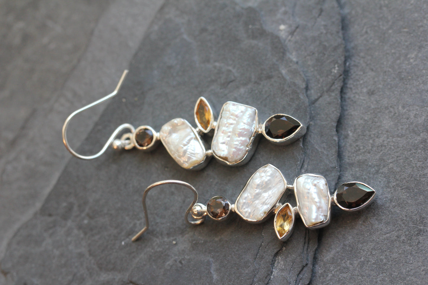 Fresh Water Pearl Smokey Citrine Earrings