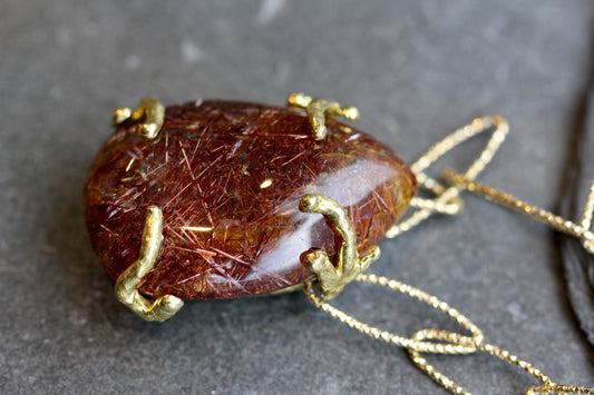 Rutilated Quartz Chunky Gold Sparkle Chain Necklace
