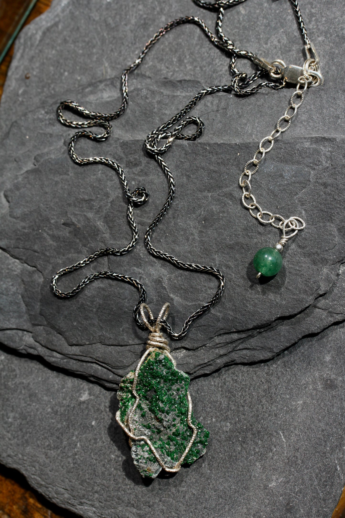Uvarovite Silver Wrap Druzy Pendant
