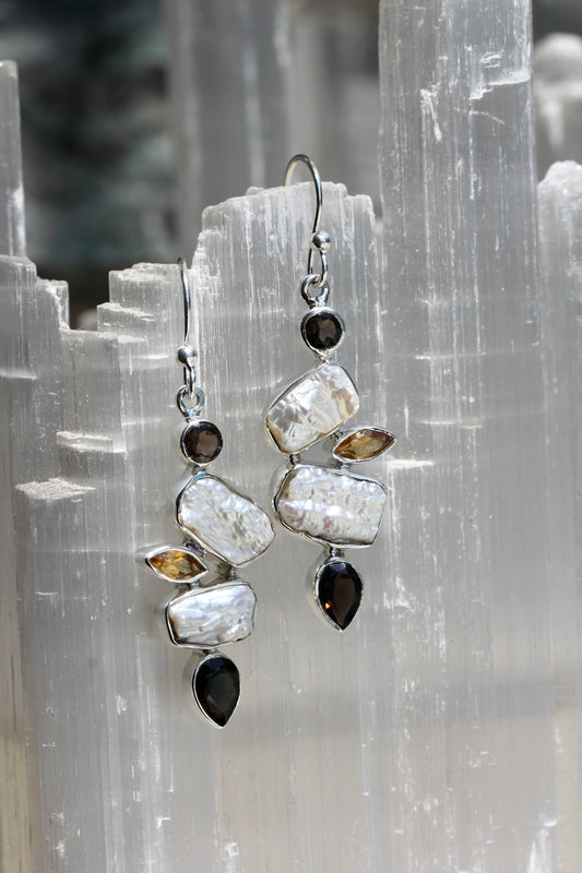 Fresh Water Pearl Smokey Citrine Earrings
