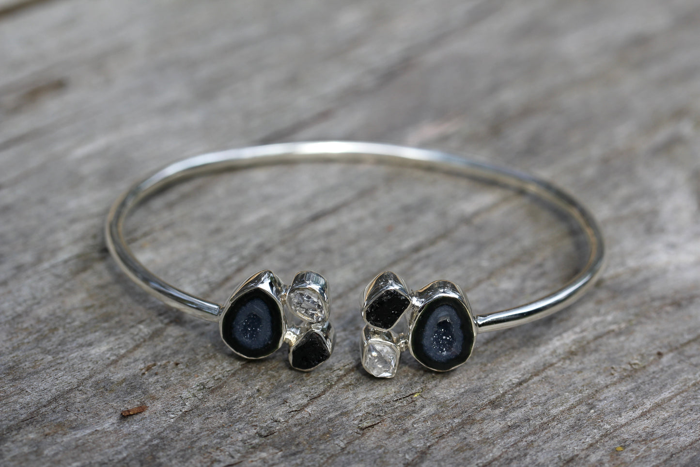 Geode Herkimer Diamond Silver Cuff Bracelet