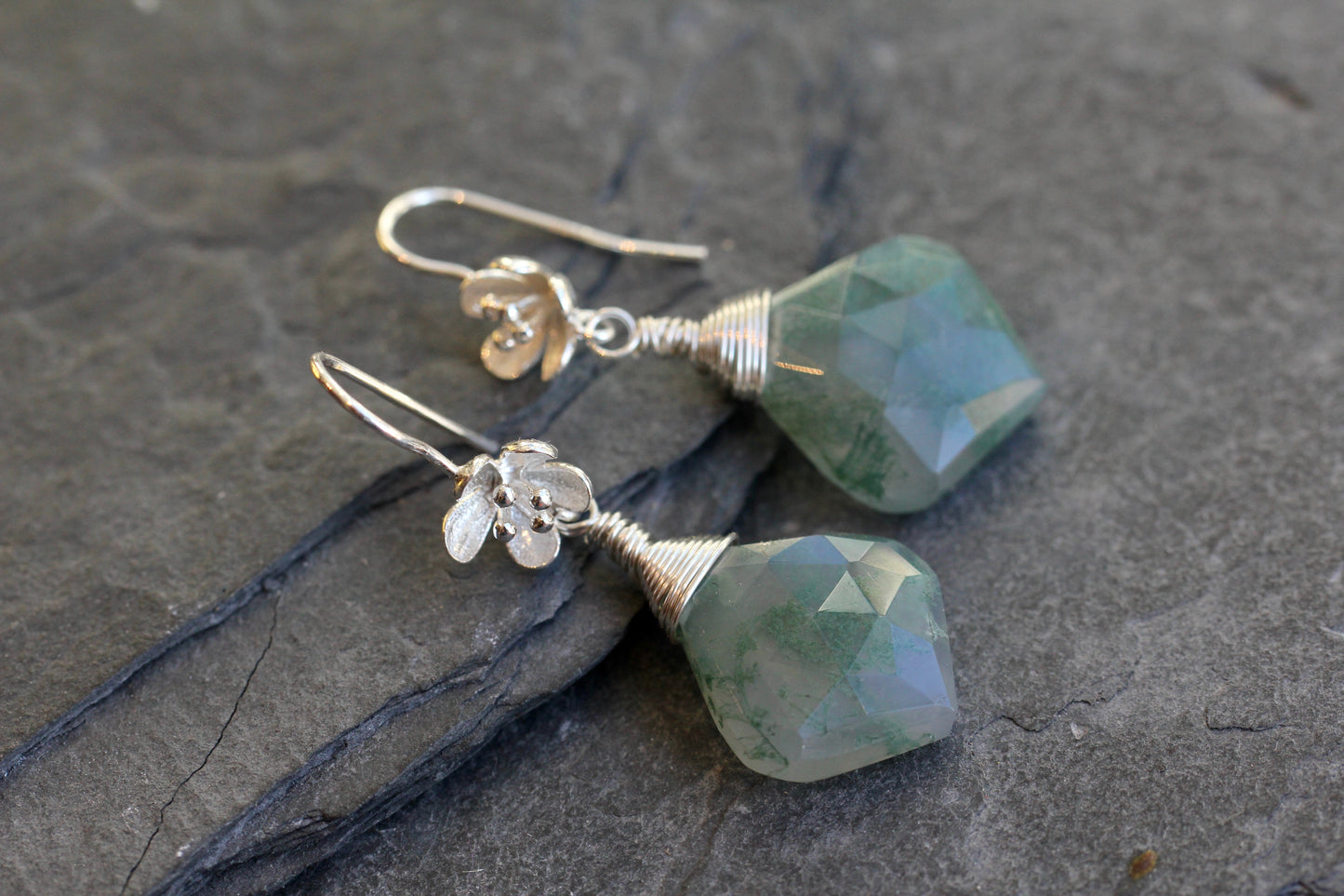 Moss Agate Flower Drop Earrings