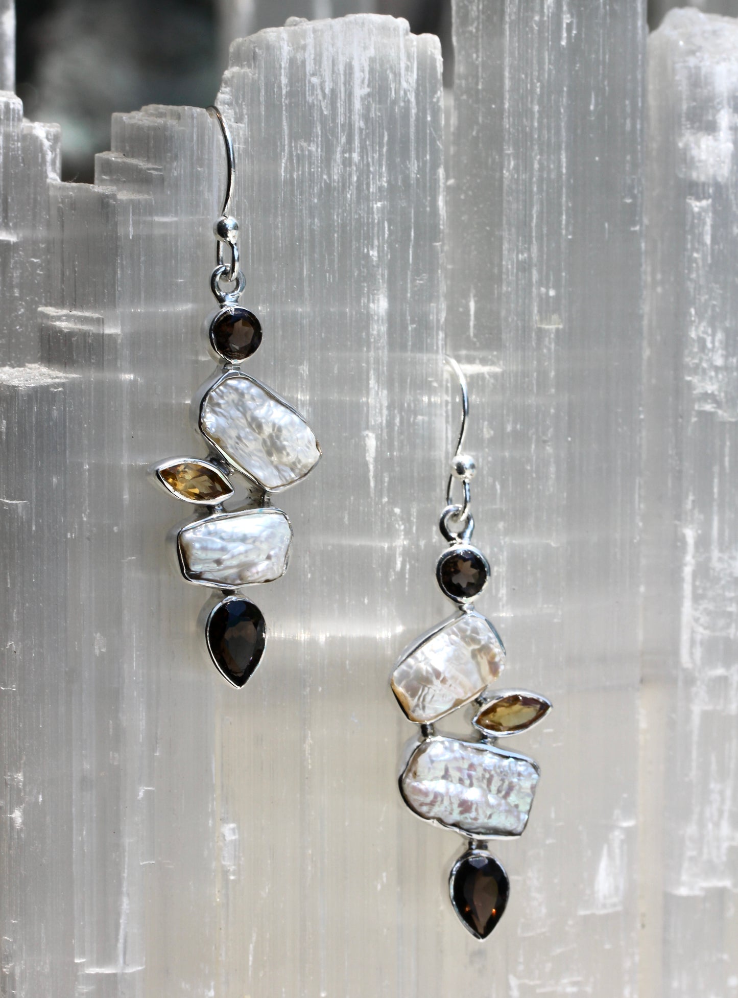 Fresh Water Pearl Smokey Citrine Earrings