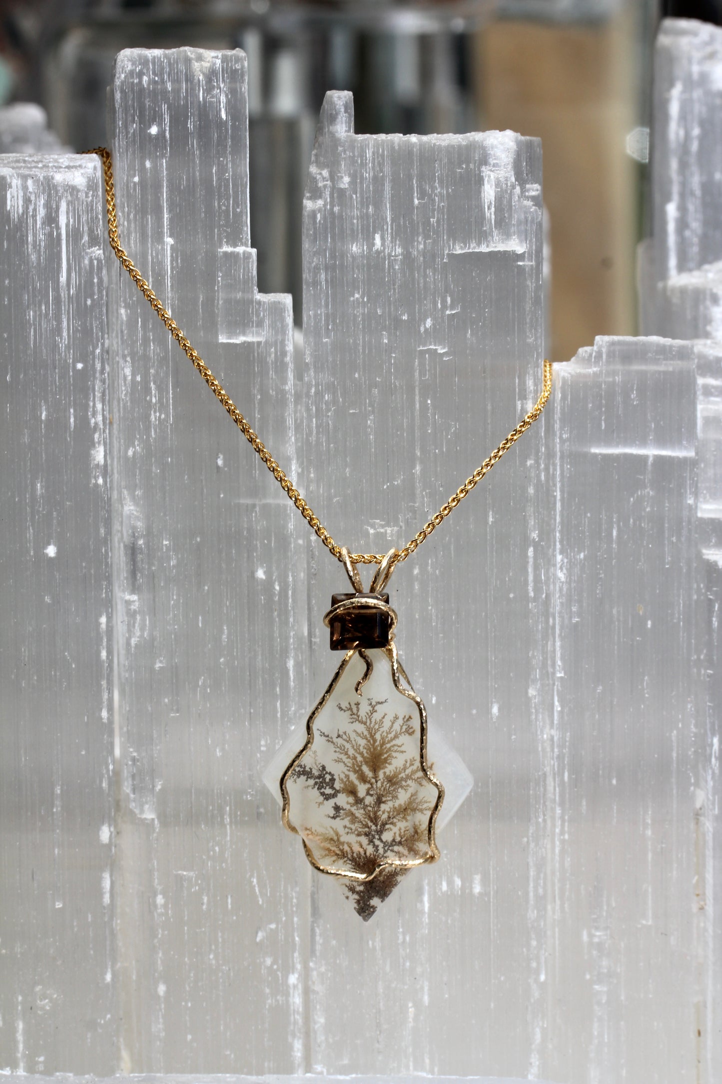 Dendritic Agate Smokey Quartz Tree Necklace