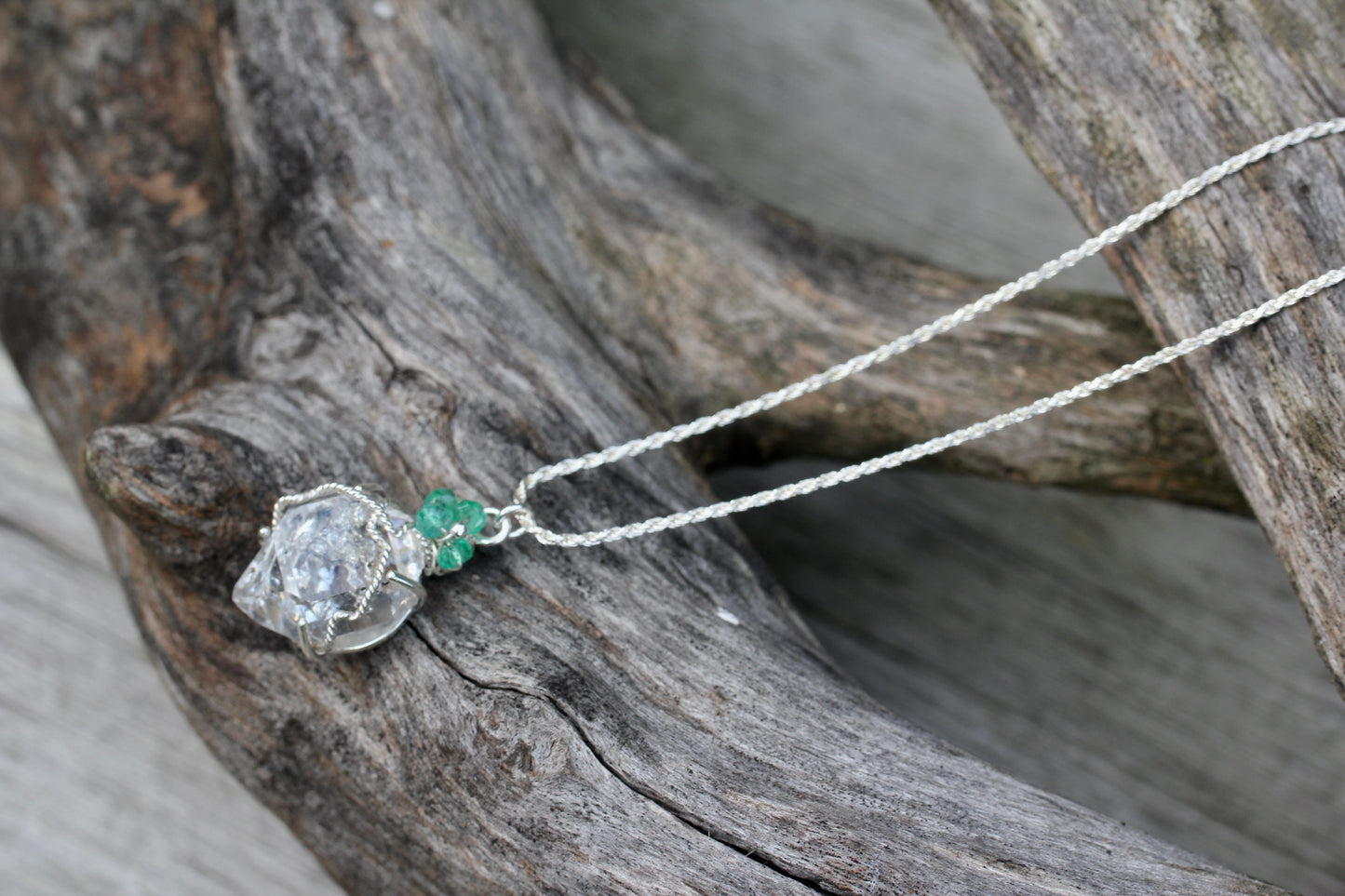 Herkimer Diamond Emerald Necklace