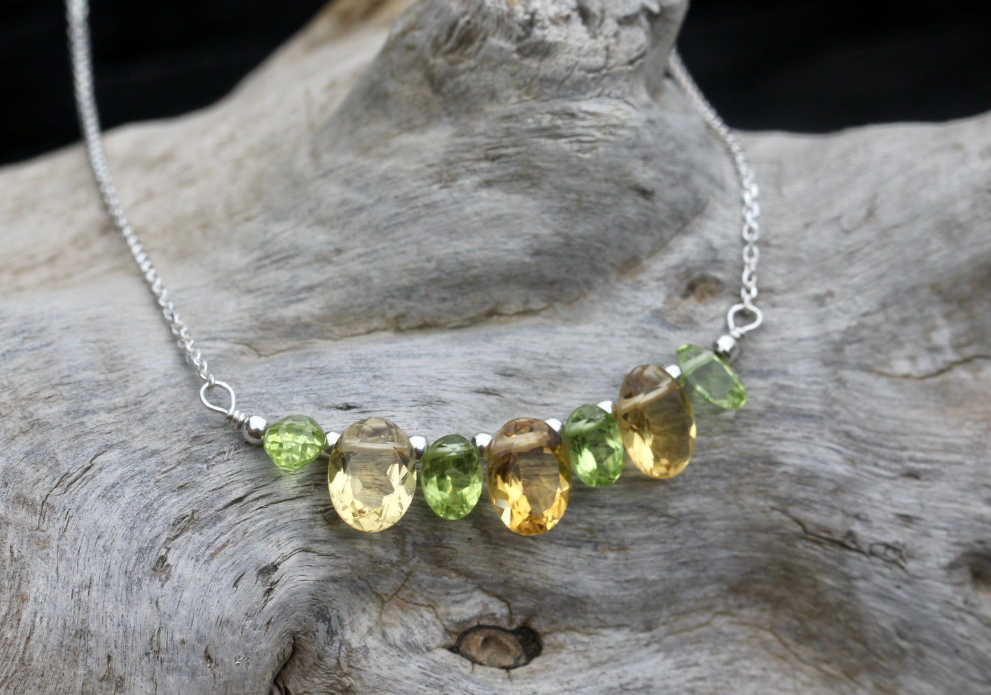 Citrine Peridot Silver Necklace