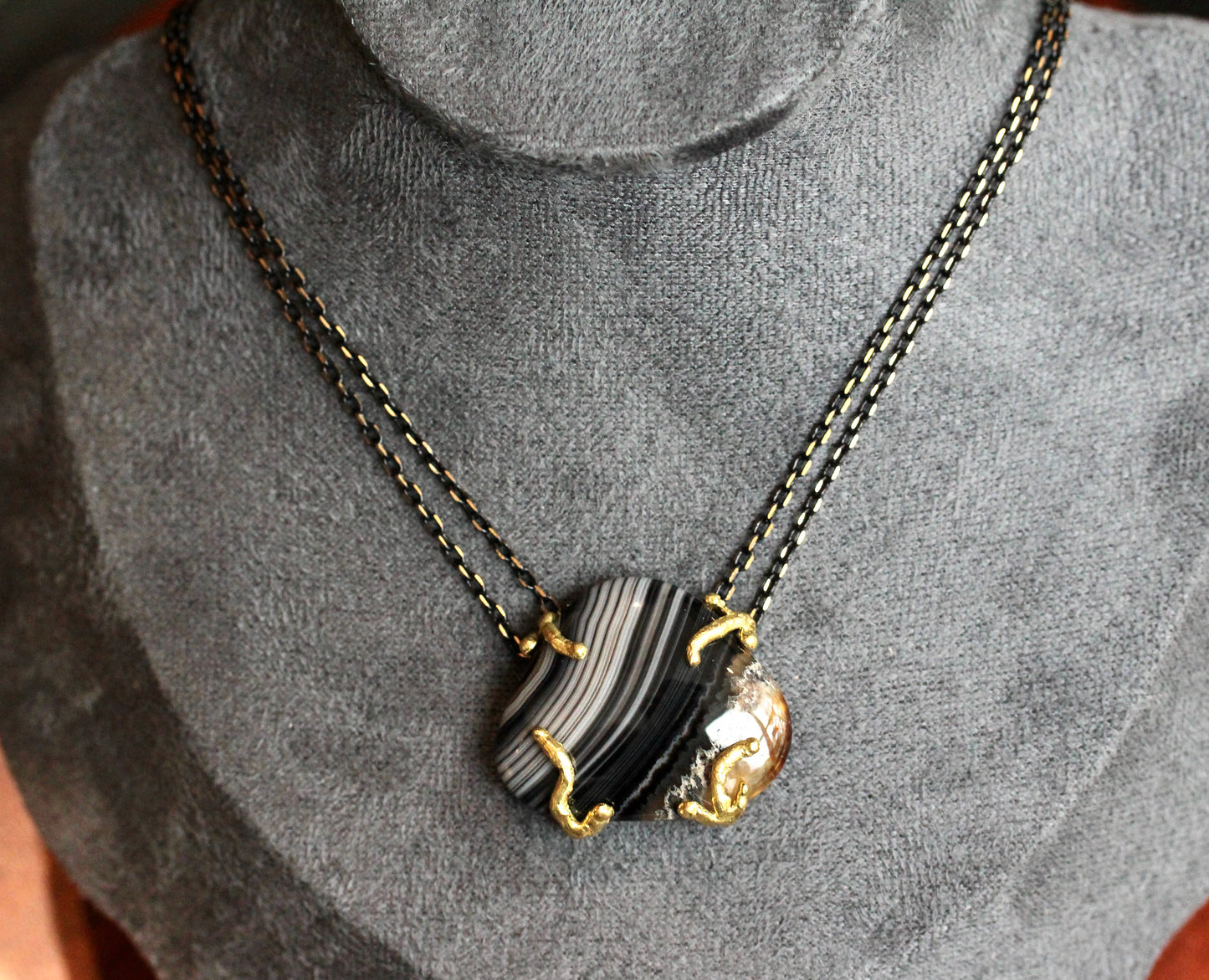 Banded Agate Brass Necklace