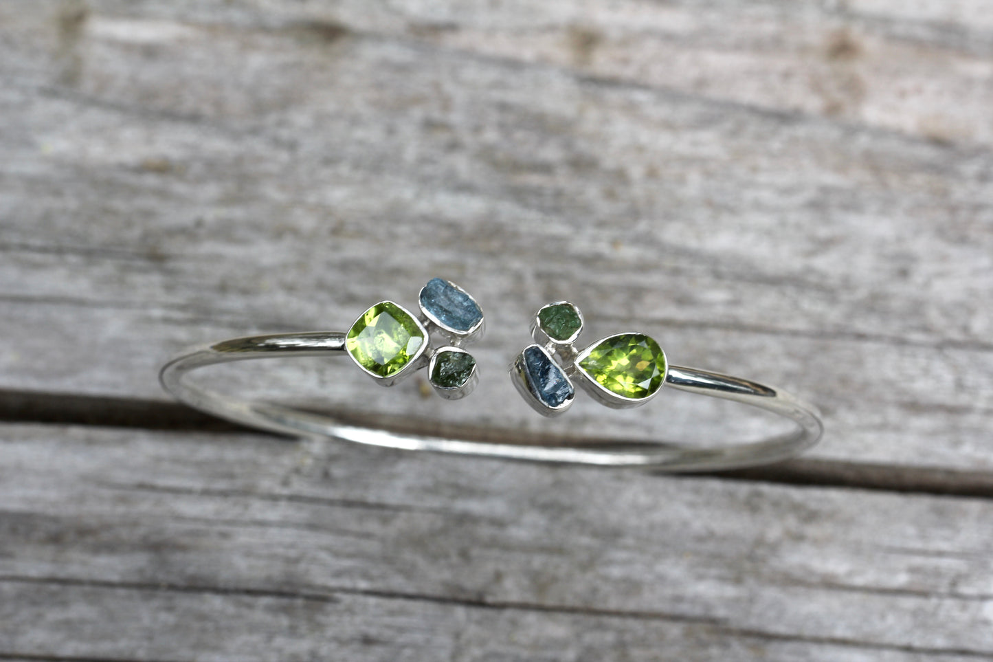 Peridot Aquamarine Silver Flex Bracelet