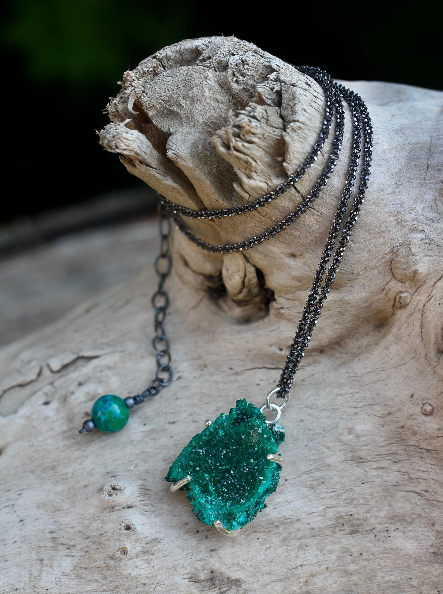 Dioptase Oxidized Silver Necklace