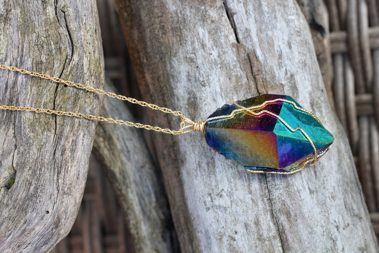 Titanium Quartz Gold Crystal Pendant