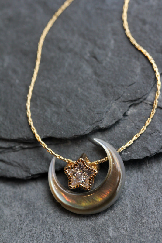 Mother of Pearl Moon Star Necklace