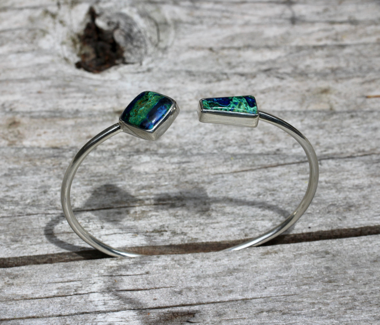 Azurite Malachite Silver Flex Bracelet