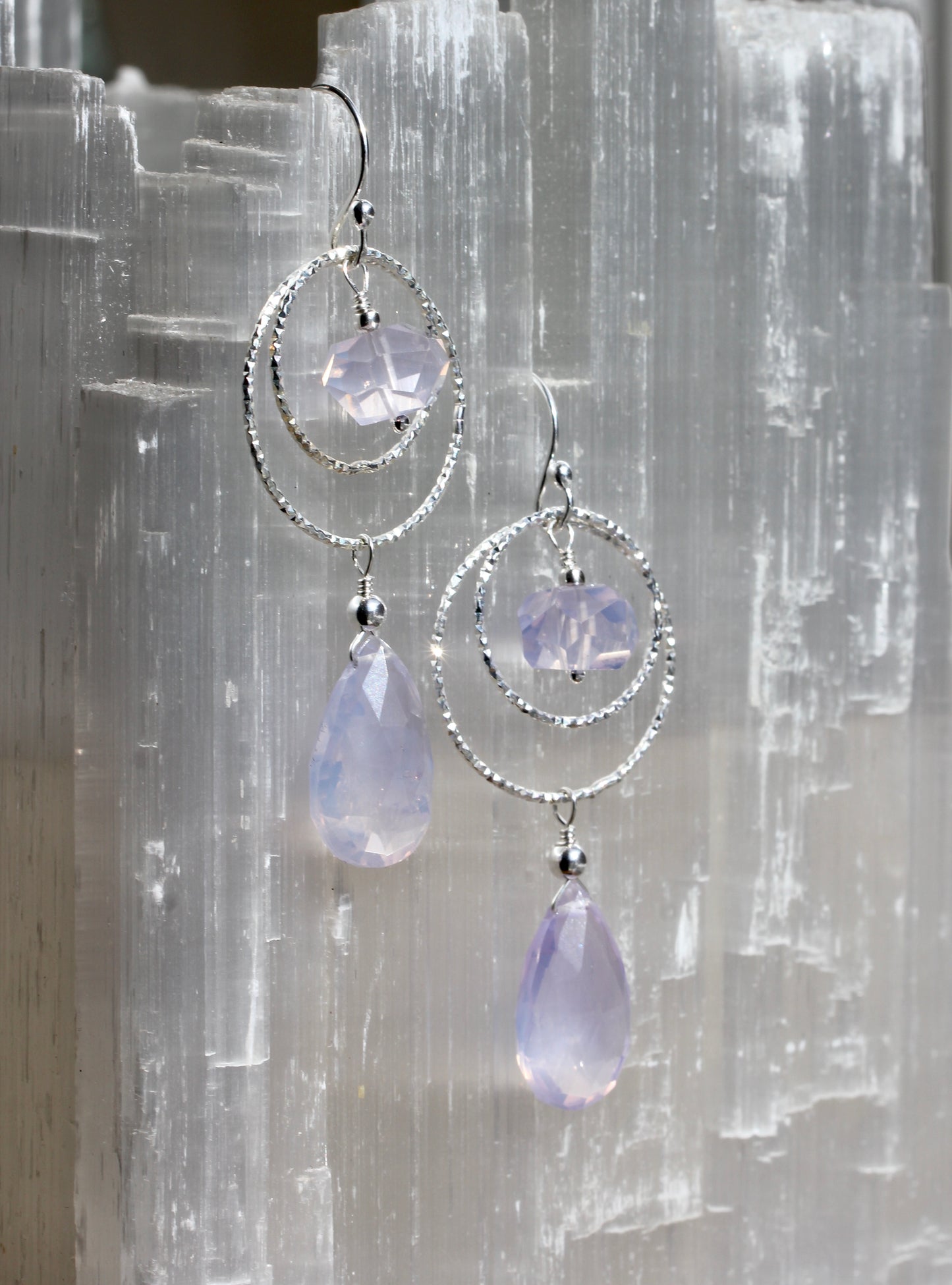 Lavender Quartz Sparkle Hoop Drop Earrings