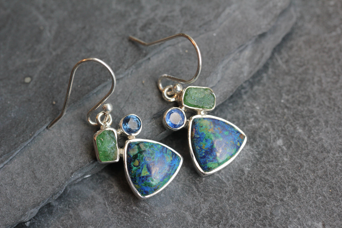 Azurite Malachite Emerald Kyanite Earrings