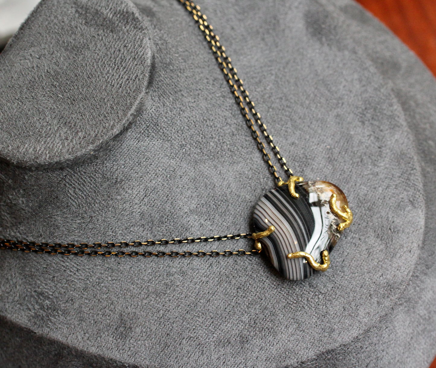 Banded Agate Brass Necklace