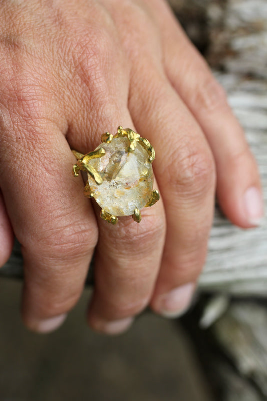 Lodolite Quartz Branch Ring