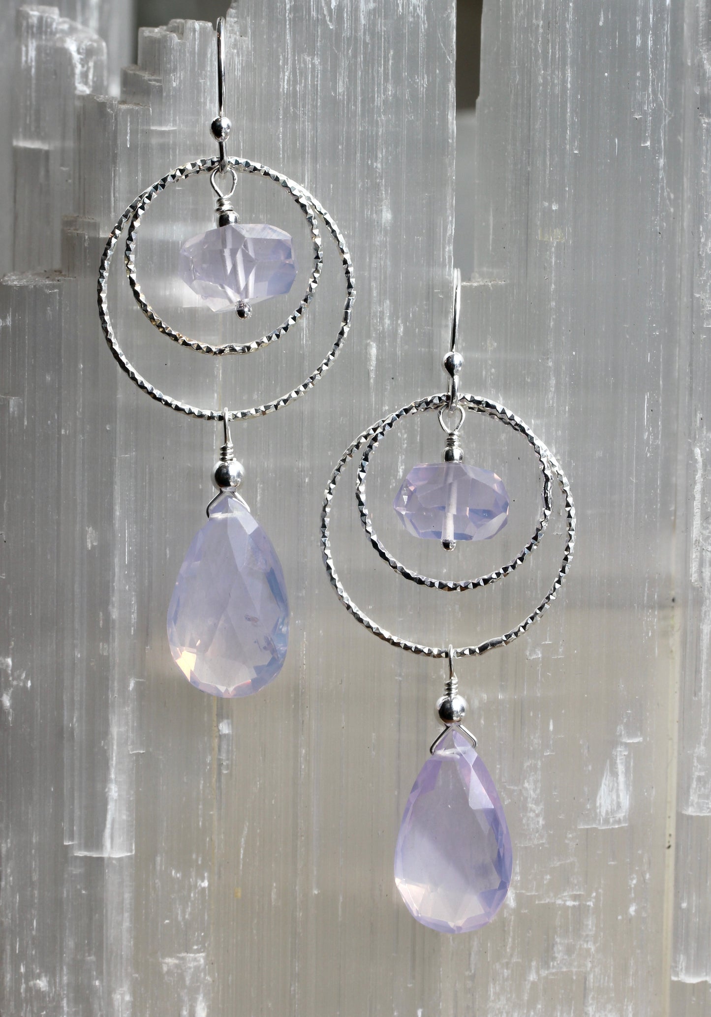 Lavender Quartz Sparkle Hoop Drop Earrings