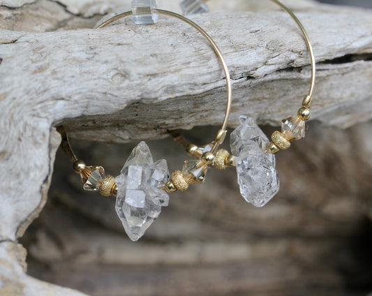 Herkimer Diamond Gold Hoops