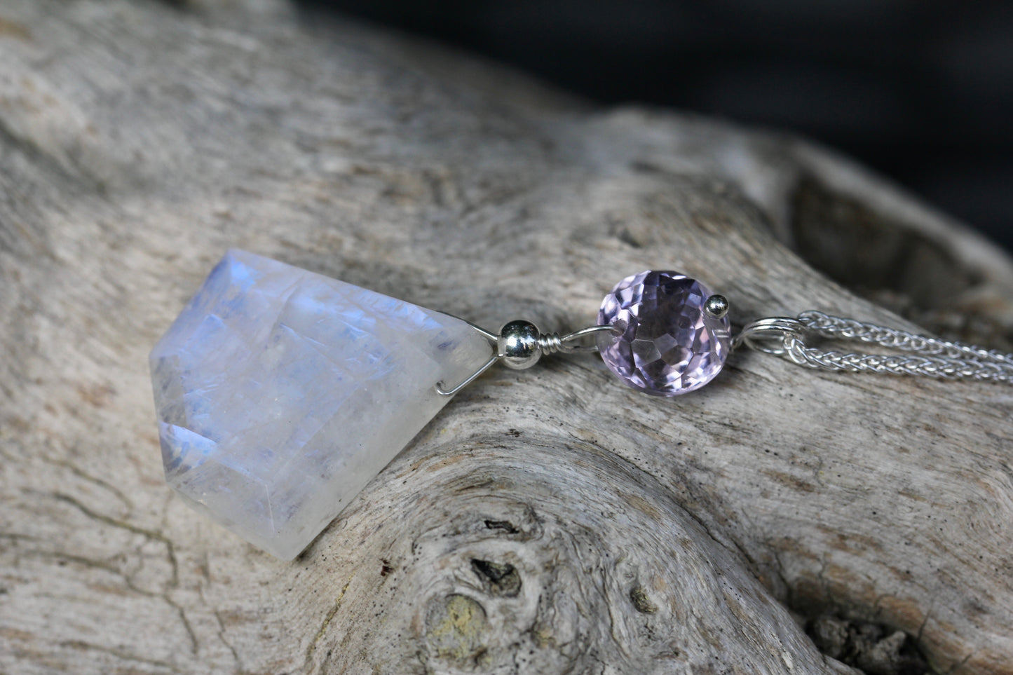 Rainbow Moonstone Amethyst Gem Necklace