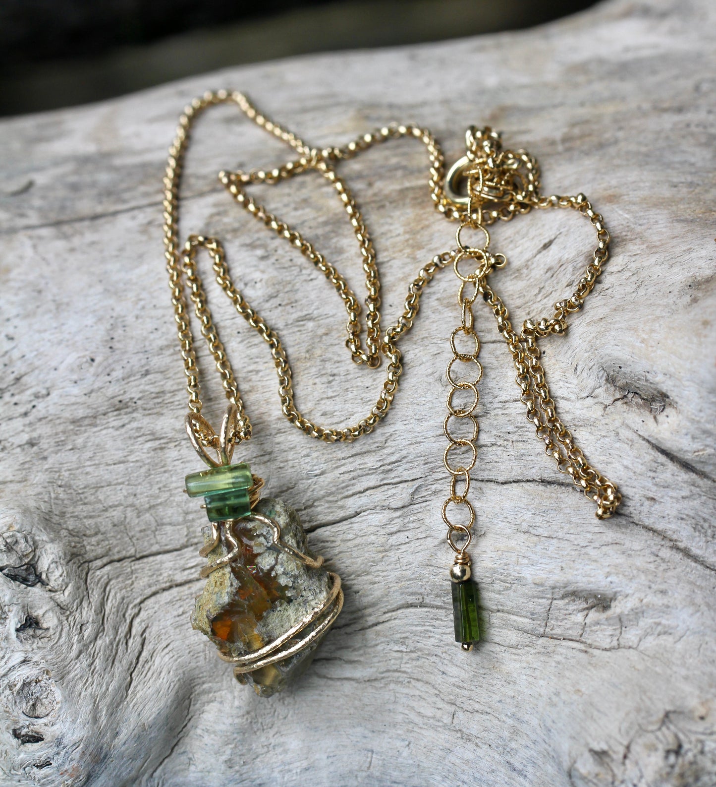 Ethiopian Opal Necklace with Green Tourmaline