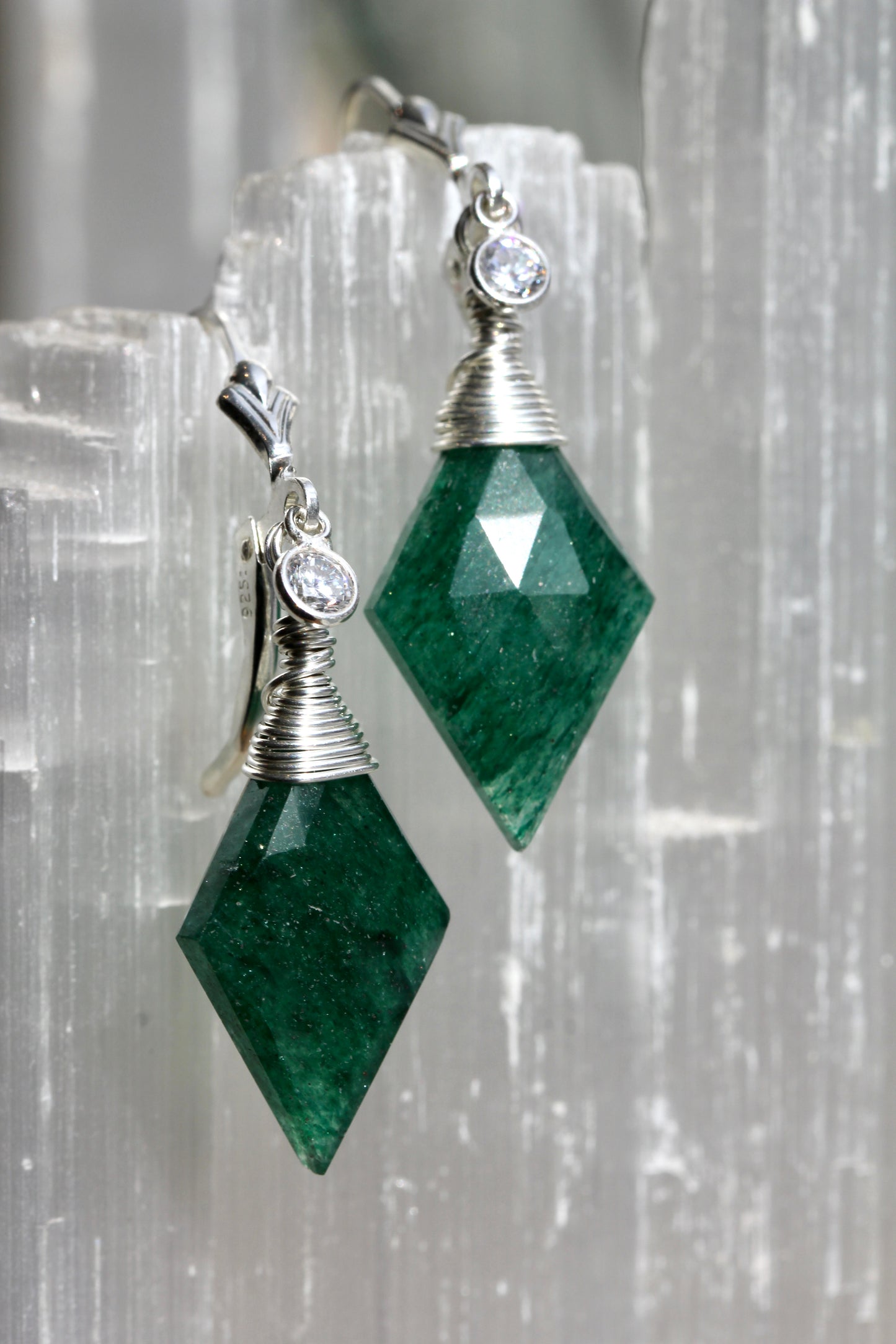 Green Aventurine CZ Diamond Drop Earrings