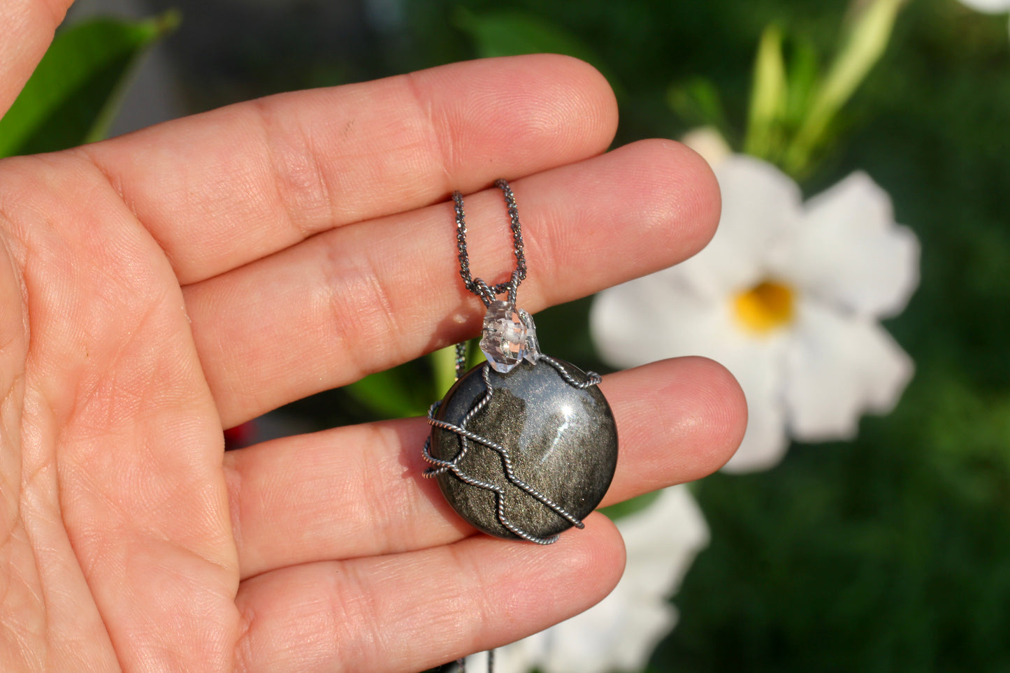 Silver Sheen Obsidian Quartz Necklace