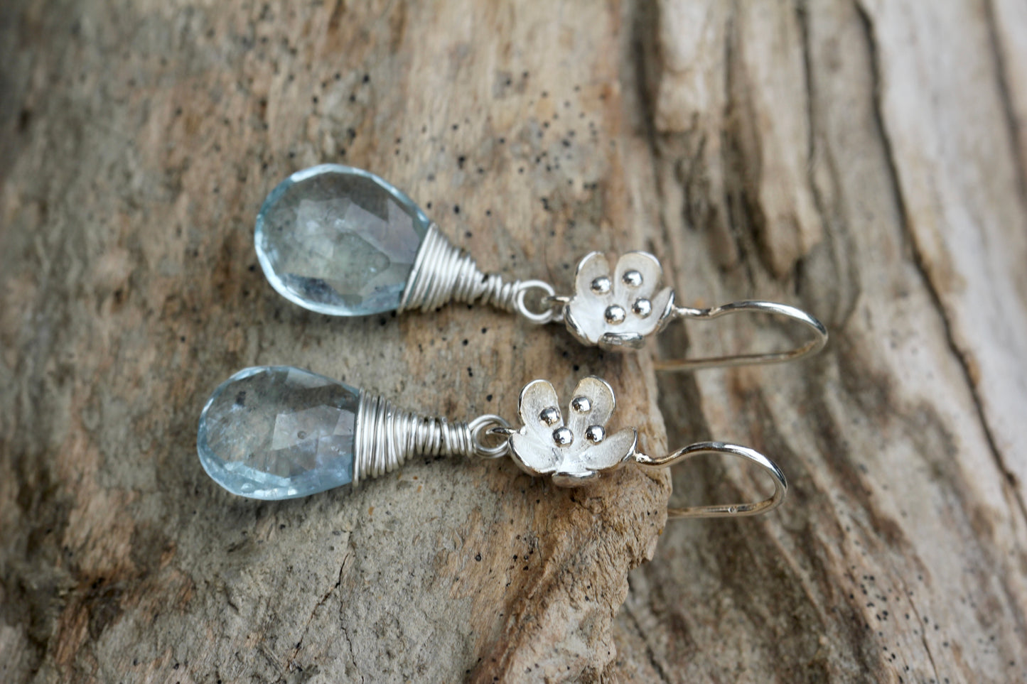 Aquamarine Flower Drop Earrings