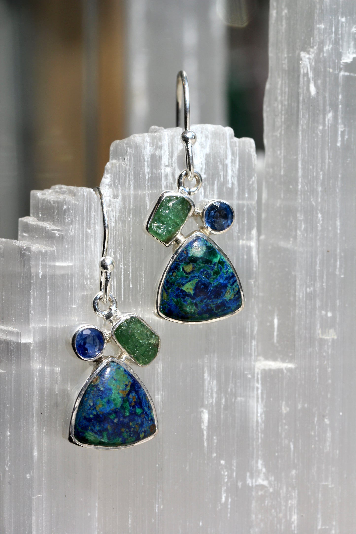 Azurite Malachite Emerald Kyanite Earrings